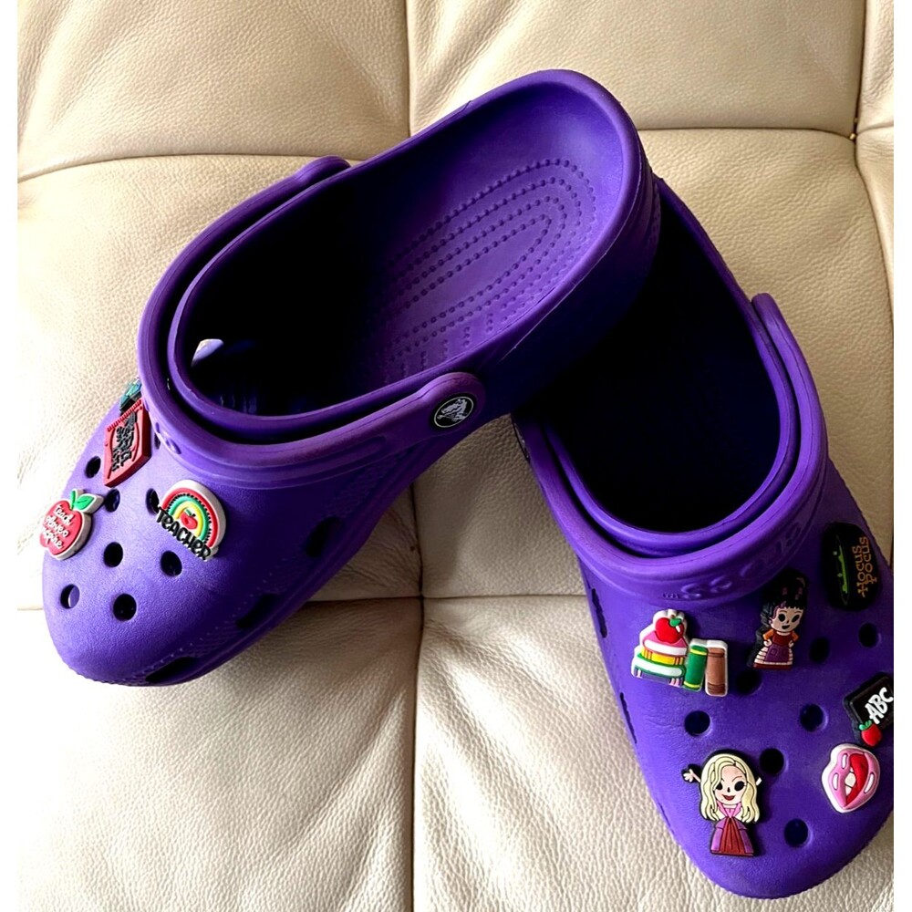 Crocs Classic Clog Purple Slip-On Comfort Womens US 10 Mens 8 10 Jibbitz Teacher